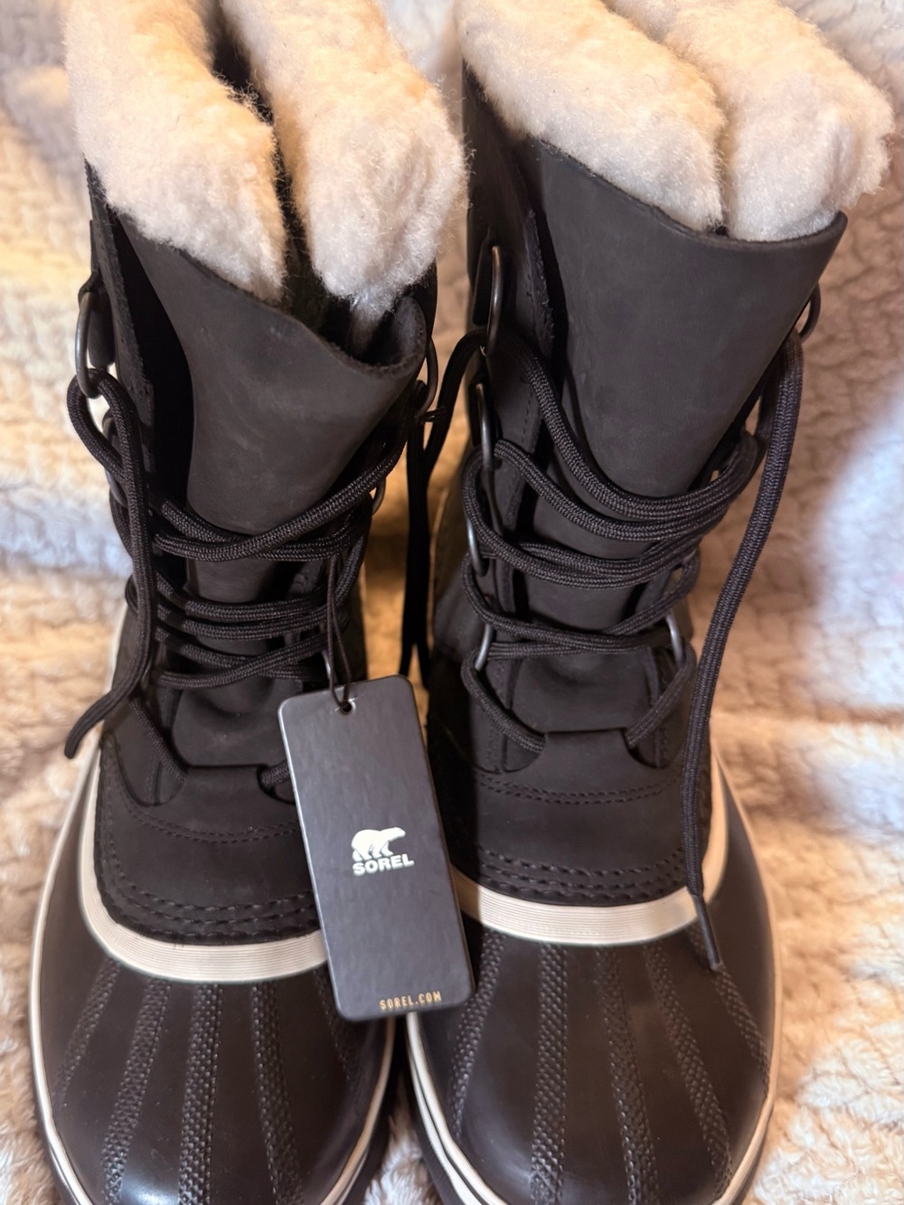 Sorel Women's Black and White Insulated Lace-Up Winter Boots